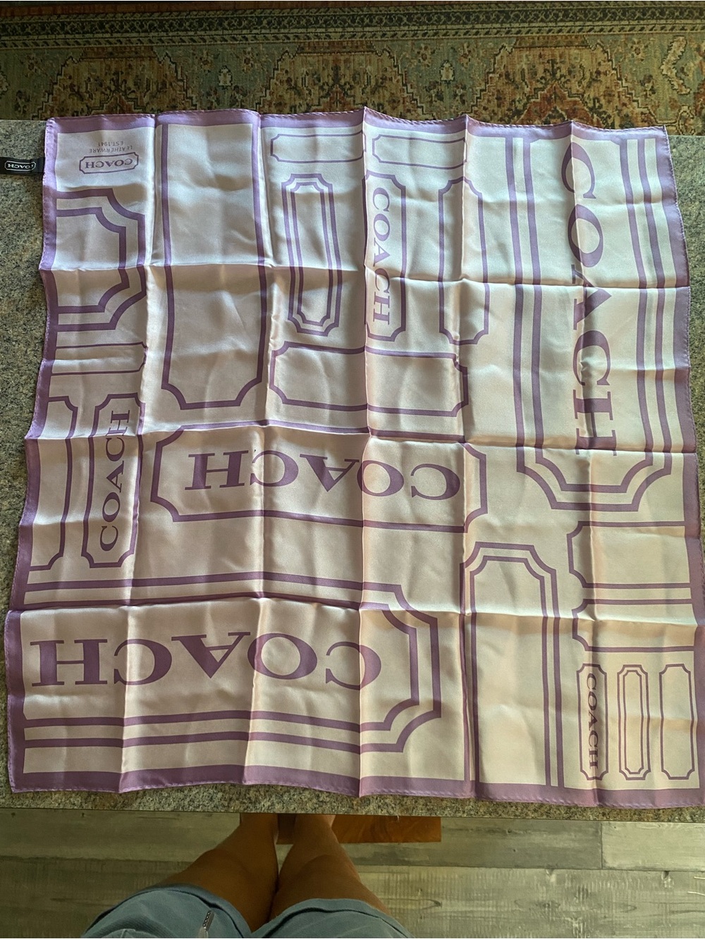 Coach Lavender & White Silk Scarf with Logo - Picture 2 of 4